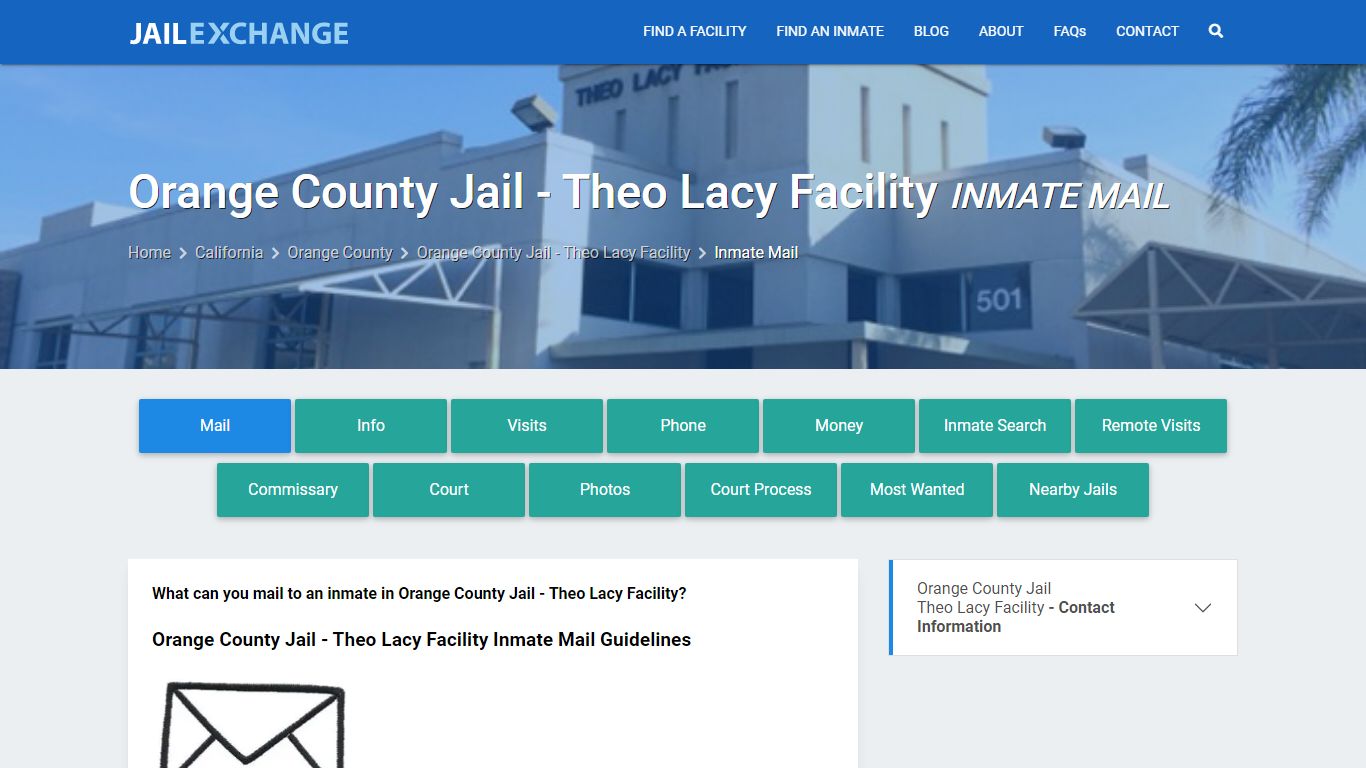 Inmate Mail - Orange County Jail - Theo Lacy Facility, CA